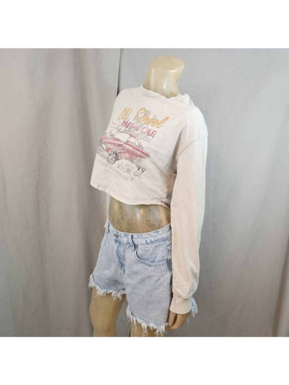 Forever 21 Old School Racing Open Back Crew LS Graphic Print T Shirt Top SMALL - Picture 7 of 8